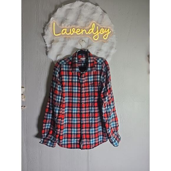 Merona Tartan Flannel Long Sleeve Button Up Shirt Mens Size XXL Blue Red Warm - Picture 1 of 6